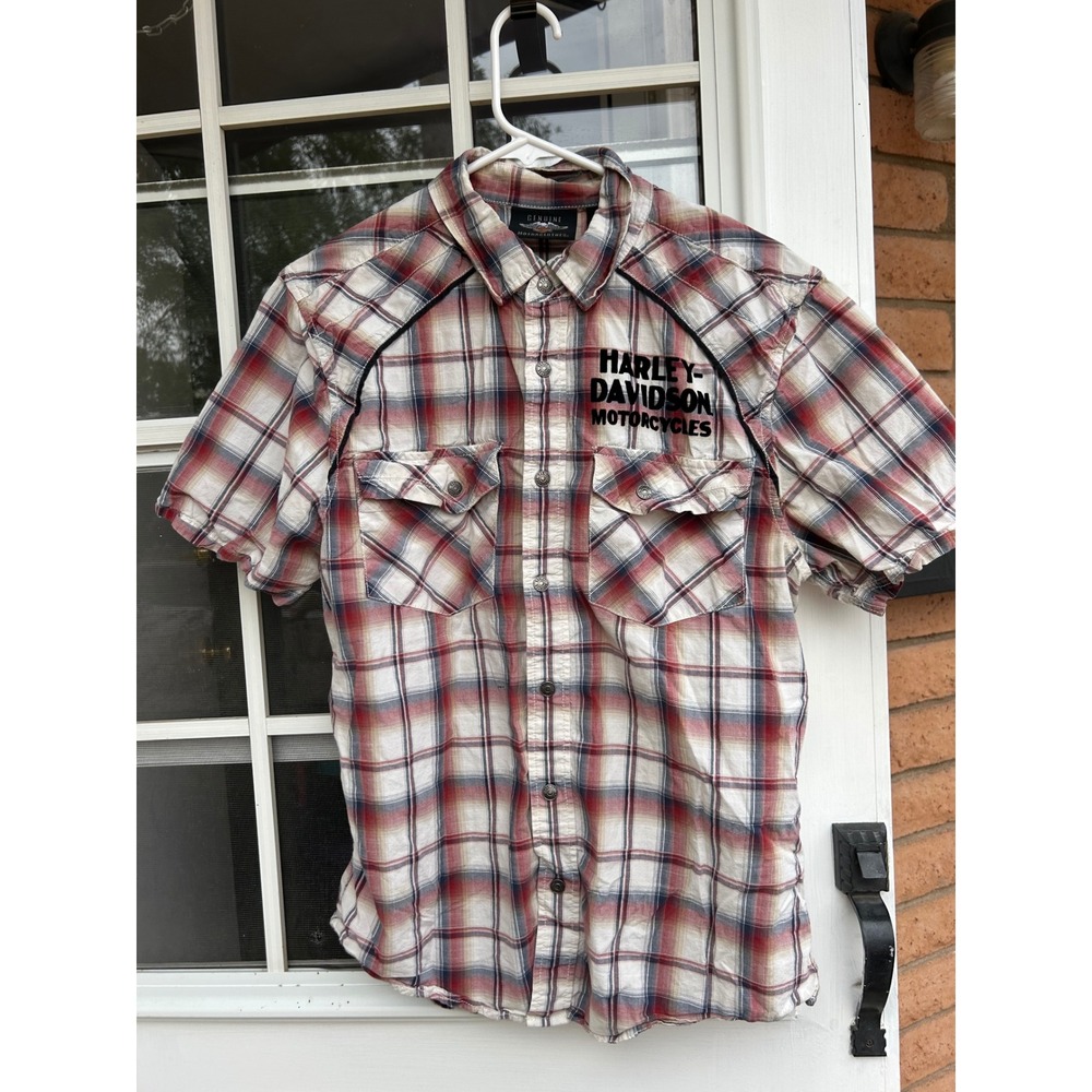 Harley-Davidson Mens Plaid Western Button Down Shirt M Graphic Biker
